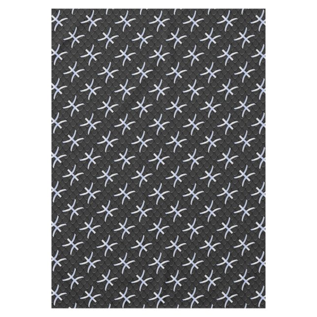 Pisces Zodiac Silver Symbol Black Snake Skin Stil Tischdecke (Vorderseite)