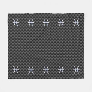 Pisces Zodiac Silver Symbol Carbon Fiber Fleecedecke
