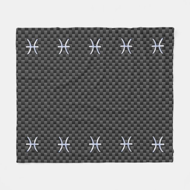 Pisces Zodiac Silver Symbol Carbon Fiber Fleecedecke (Vorderseite (Horizontal))