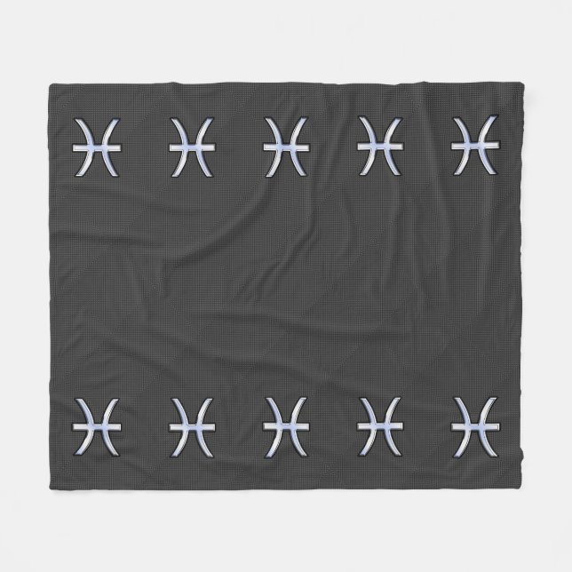Pisces Zodiac Silver Symbol Carbon Fiber Fleecedecke (Vorderseite (Horizontal))