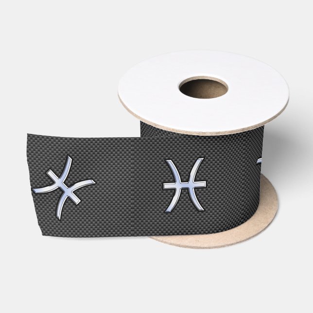 Pisces Zodiac Silver Symbol Carbon Fiber Satinband (Spule)