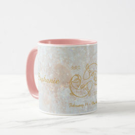 Pisces Zodiac Star Sign Galaxy Monogram Glitzer Tasse