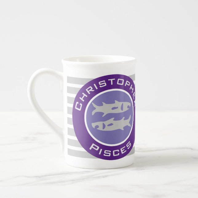 Pisces Zodiac Star Sign mit dem Namen des Eigentüm Prozellantasse (Links)