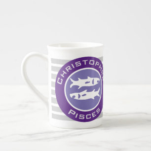 Pisces Zodiac Star Sign mit dem Namen des Eigentüm Prozellantasse