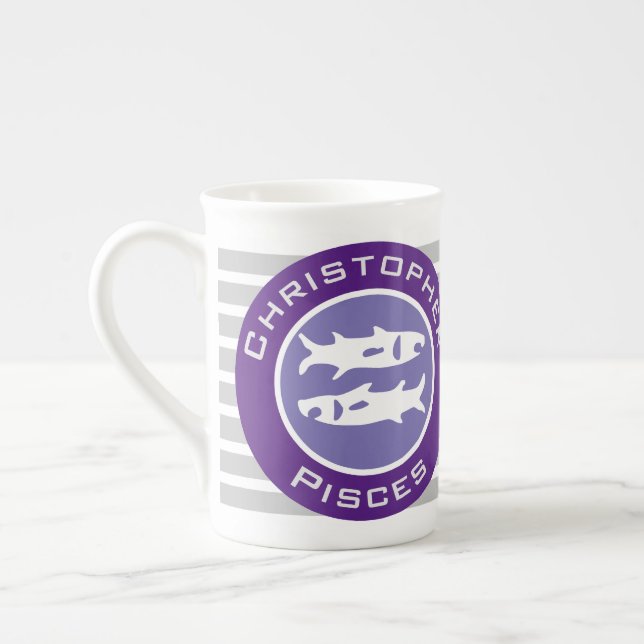 Pisces Zodiac Star Sign mit dem Namen des Eigentüm Prozellantasse (Links)