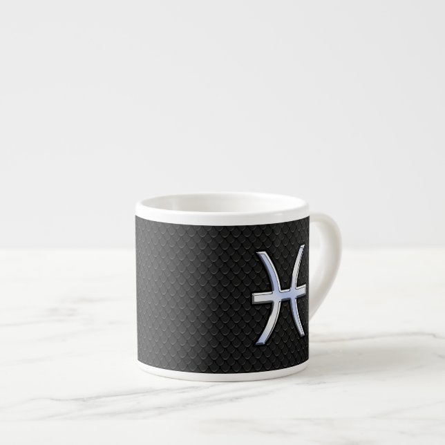 Pisces Zodiac Symbol auf Black Snake Skin Style Espressotasse (Vorderseite Rechts)