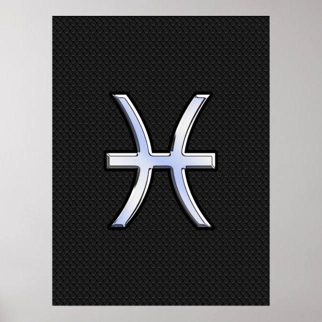 Pisces Zodiac Symbol auf Black Snake Skin Style Poster (Vorne)