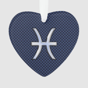 Pisces Zodiac Symbol auf Blue Carbon Fibre Print Ornament