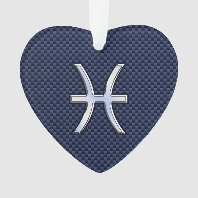 Pisces Zodiac Symbol auf Blue Carbon Fibre Print Ornament (Vorderseite)