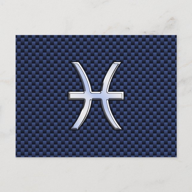 Pisces Zodiac Symbol auf Blue Carbon Fibre Print Postkarte (Vorderseite)