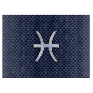 Pisces Zodiac Symbol auf Blue Carbon Fibre Print Schneidebrett