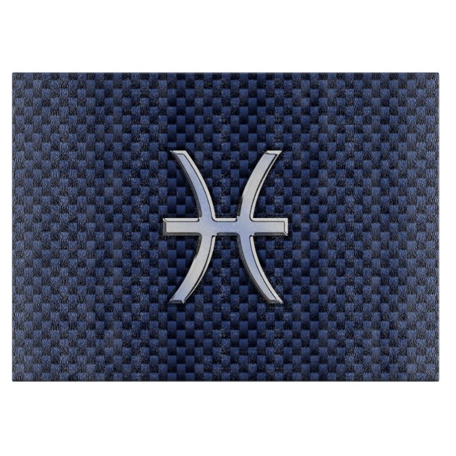Pisces Zodiac Symbol auf Blue Carbon Fibre Print Schneidebrett (Vorderseite)