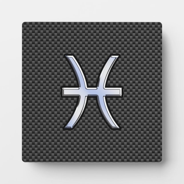 Pisces Zodiac Symbol auf Carbon Fibre Print Fotoplatte (Vorderseite)