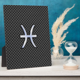 Pisces Zodiac Symbol auf Carbon Fibre Print Fotoplatte
