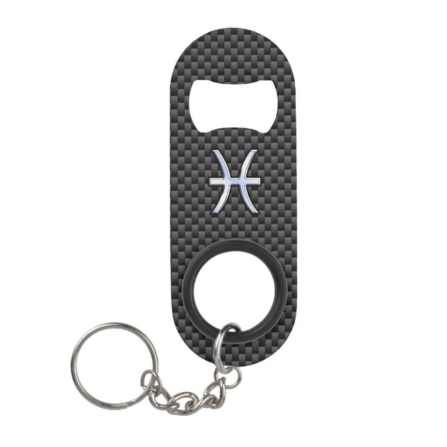 Pisces Zodiac Symbol auf Carbon Fibre Print Mini Flaschenöffner (Vorderseite)