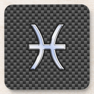 Pisces Zodiac Symbol auf Carbon Fibre Style Getränkeuntersetzer