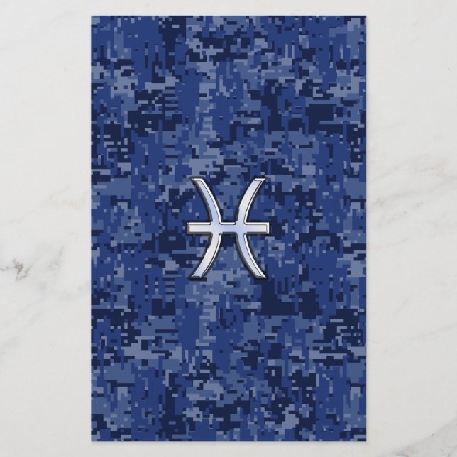 Pisces Zodiac-Symbol auf der Navy Blue Digital-Cam Briefpapier (Vorderseite)