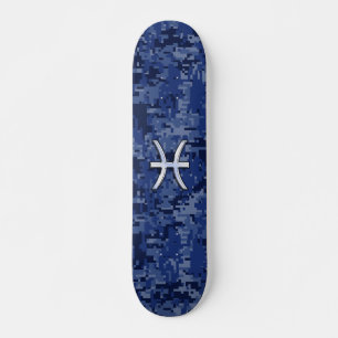 Pisces Zodiac-Symbol auf der Navy Blue Digital-Cam Skateboard
