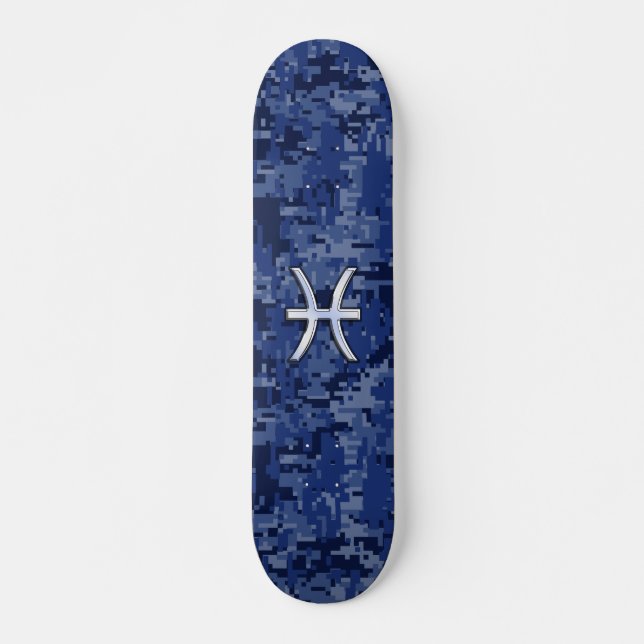 Pisces Zodiac-Symbol auf der Navy Blue Digital-Cam Skateboard (Vorne)