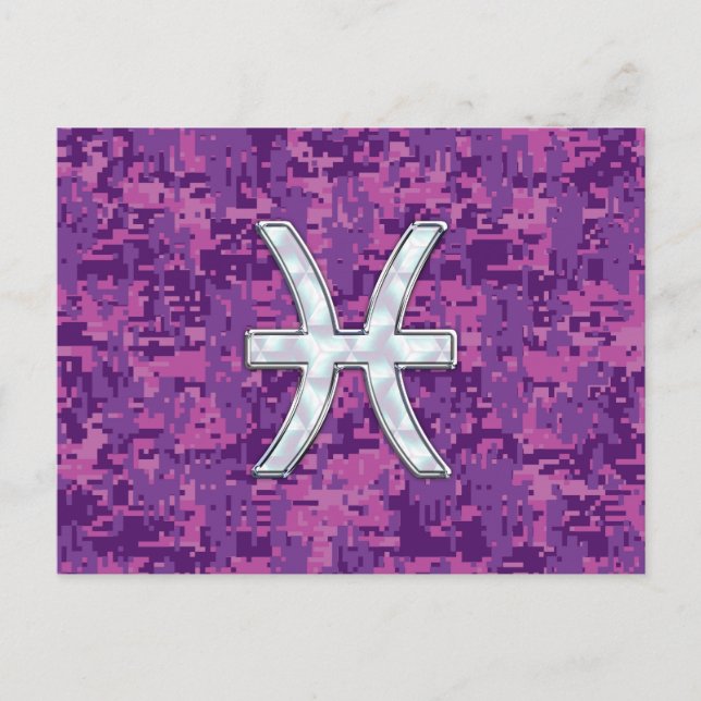 Pisces Zodiac Symbol auf Fuchsia Pink Digitale Cam Postkarte (Vorderseite)