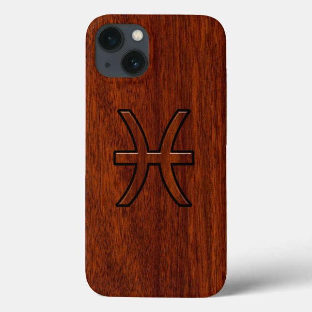 Pisces Zodiac Symbol Brown Mahogany Style Case-Mate iPhone Hülle (Rückseite)