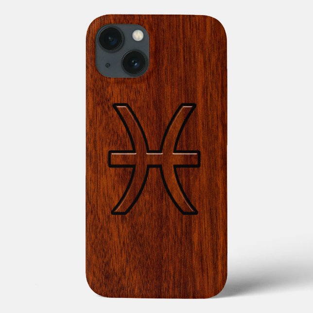 Pisces Zodiac Symbol Brown Mahogany Style Case-Mate iPhone Hülle (Rückseite)
