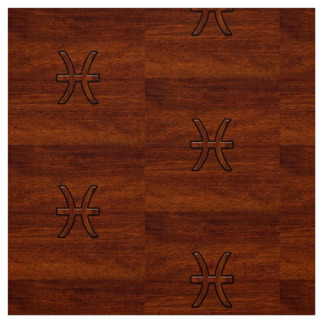 Pisces Zodiac Symbol Brown Mahogany Style Stoff (Muster)