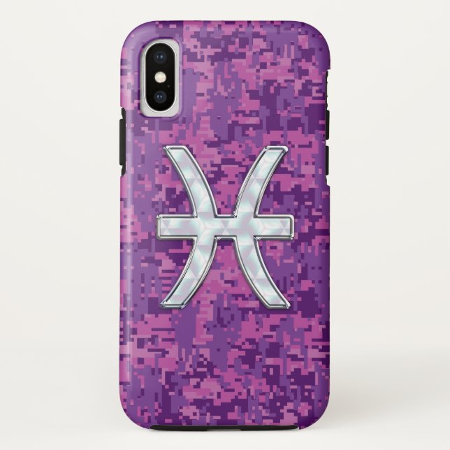 Pisces Zodiac Symbol Fuchsia Digital Camouflage Case-Mate iPhone Hülle (Rückseite)