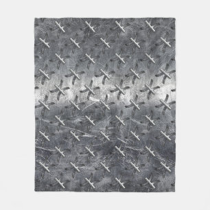 Pisces Zodiac Symbol in Grunge Steel Print Fleecedecke
