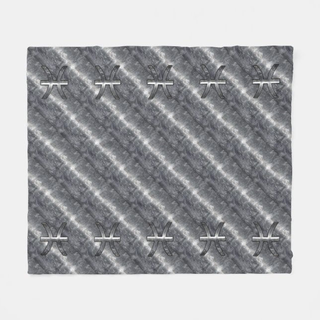 Pisces Zodiac Symbol in Grunge Steel Print Fleecedecke (Vorderseite (Horizontal))