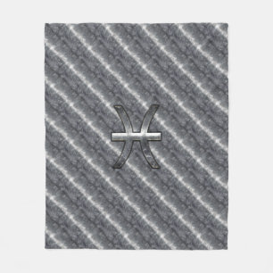 Pisces Zodiac Symbol in Grunge Steel Print Fleecedecke