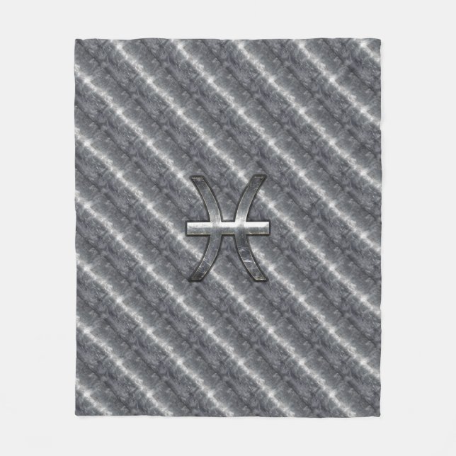 Pisces Zodiac Symbol in Grunge Steel Print Fleecedecke (Vorderseite)
