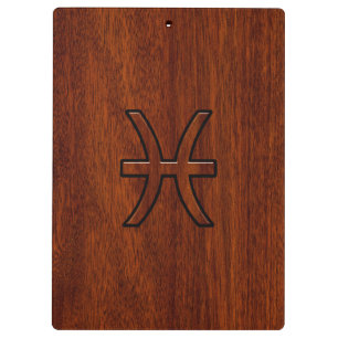 Pisces Zodiac Symbol in Mahagoniholzkornstil Klemmbrett