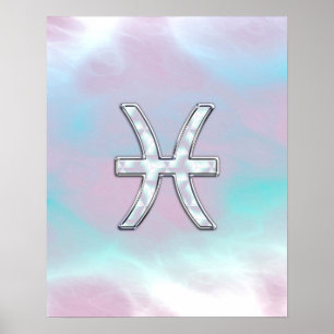 Pisces Zodiac Symbol Mother of Pearl Style Poster