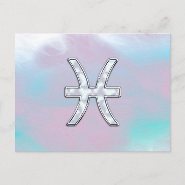 Pisces Zodiac Symbol Mother of Pearl Style Postkarte (Vorderseite)