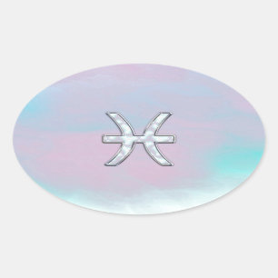Pisces Zodiac Symbol Mutter der Perldekoration Ovaler Aufkleber