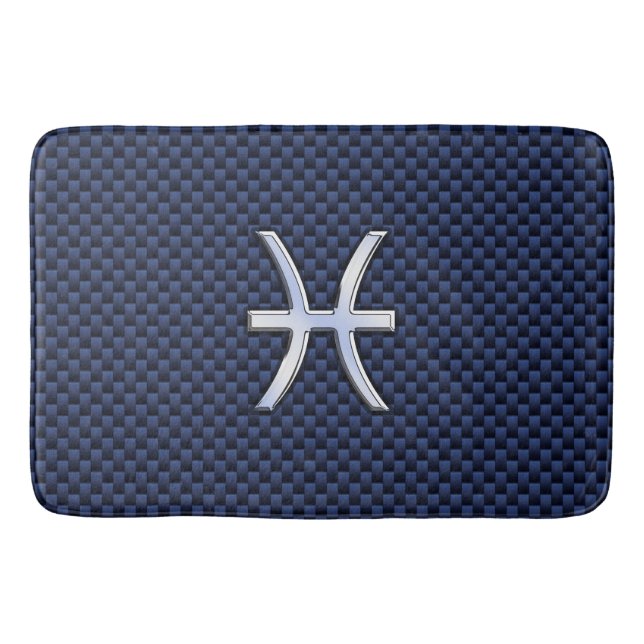 Pisces Zodiac Symbol Navy Blue Carbon Fibre Print Badematte (Vorderseite)