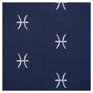 Pisces Zodiac Symbol Navy Blue Carbon Fibre Print Stoff
