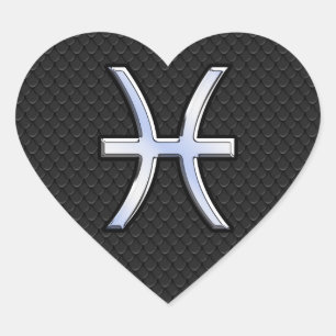 Pisces Zodiac Symbol on Black Snake Skin Decor Herz-Aufkleber
