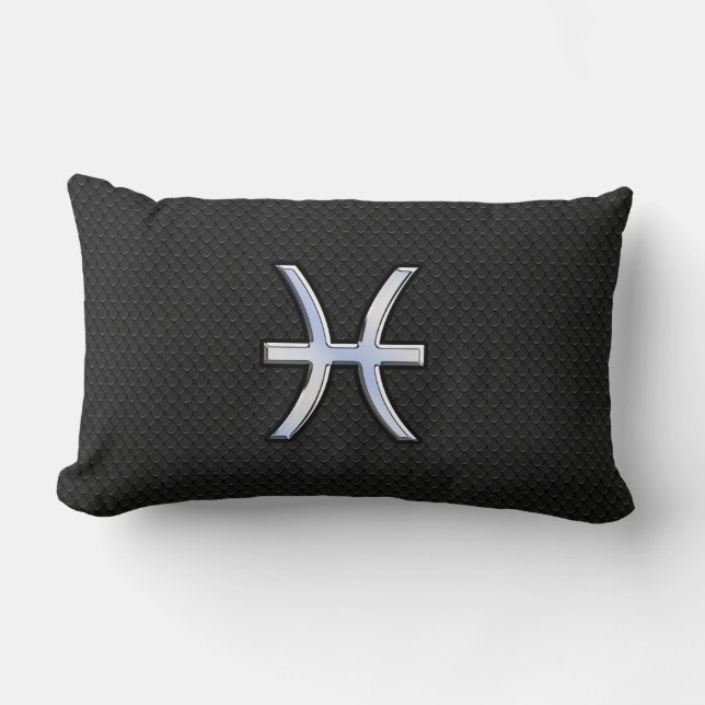 Pisces Zodiac Symbol on Black Snake Skin Decor Lendenkissen (Vorderseite)