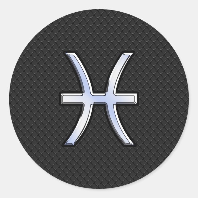 Pisces Zodiac Symbol on Black Snake Skin Decor Runder Aufkleber (Vorderseite)