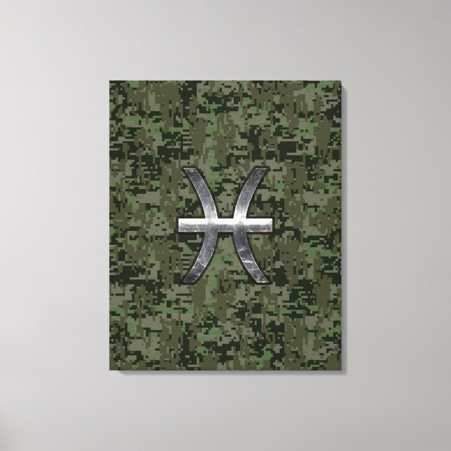 Pisces Zodiac Symbol Woodland Digital Camouflage Leinwanddruck (Vorderseite)