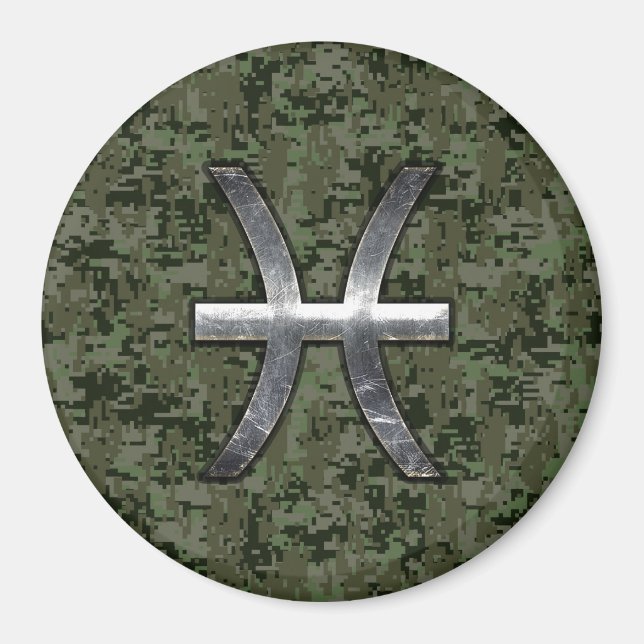 Pisces Zodiac Symbol Woodland Digital Camouflage Magnet (Vorne)
