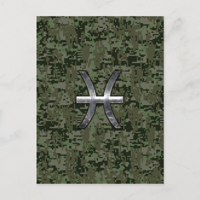 Pisces Zodiac Symbol Woodland Digital Camouflage Postkarte (Vorderseite)