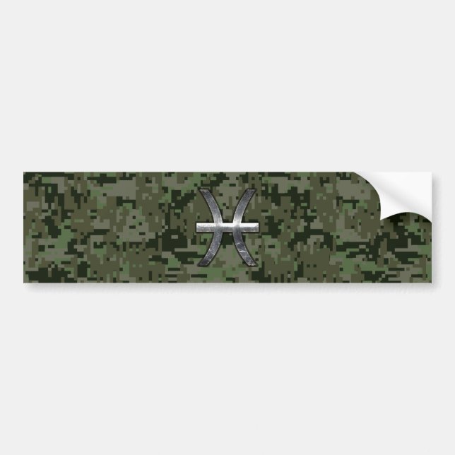 Pisces Zodiac Symbol Woodland Green Digital Camouf Autoaufkleber (Vorne)