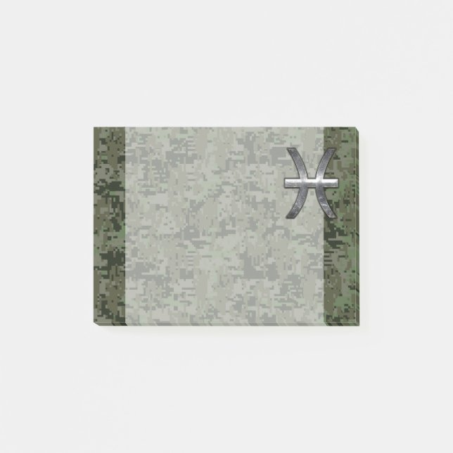 Pisces Zodiac Symbol Woodland Green Digital Camouf Post-it Klebezettel (Vorderseite)