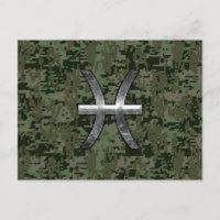 Pisces Zodiac Symbol Woodland Green Digital Camouf