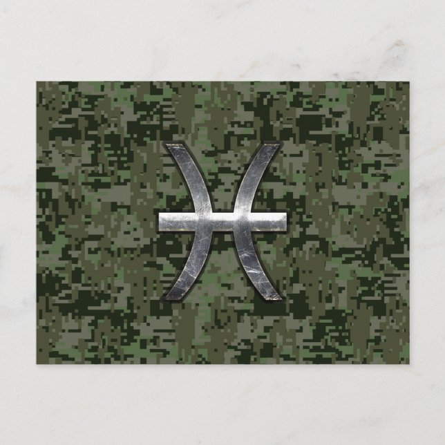 Pisces Zodiac Symbol Woodland Green Digital Camouf Postkarte (Vorderseite)
