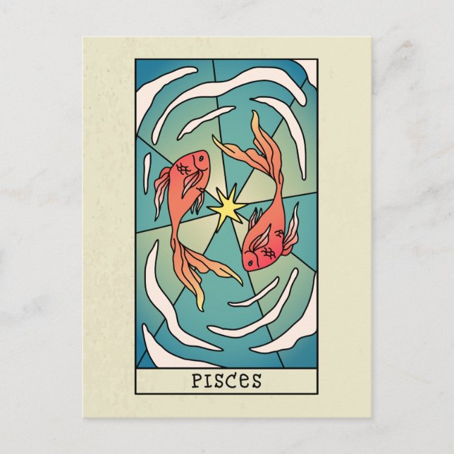 Pisces Zodiac Unterzeichnung Abstrakter Kunst Vint Postkarte (Vorderseite)