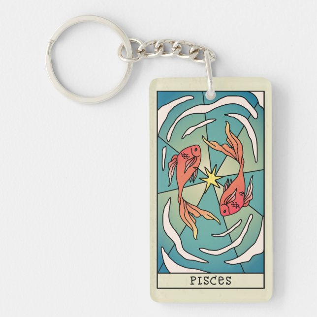 Pisces Zodiac Unterzeichnung Abstrakter Kunst Vint Schlüsselanhänger (Vorderseite)